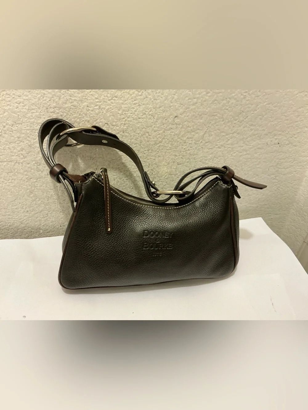 Dooney & Bourke Dark Brown Pebbled Leather Hobo Shoulder Bag